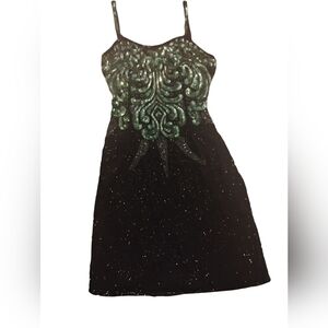 Charlotte Russe Elegant Black and Green Beaded Embellished Dress Size Medium